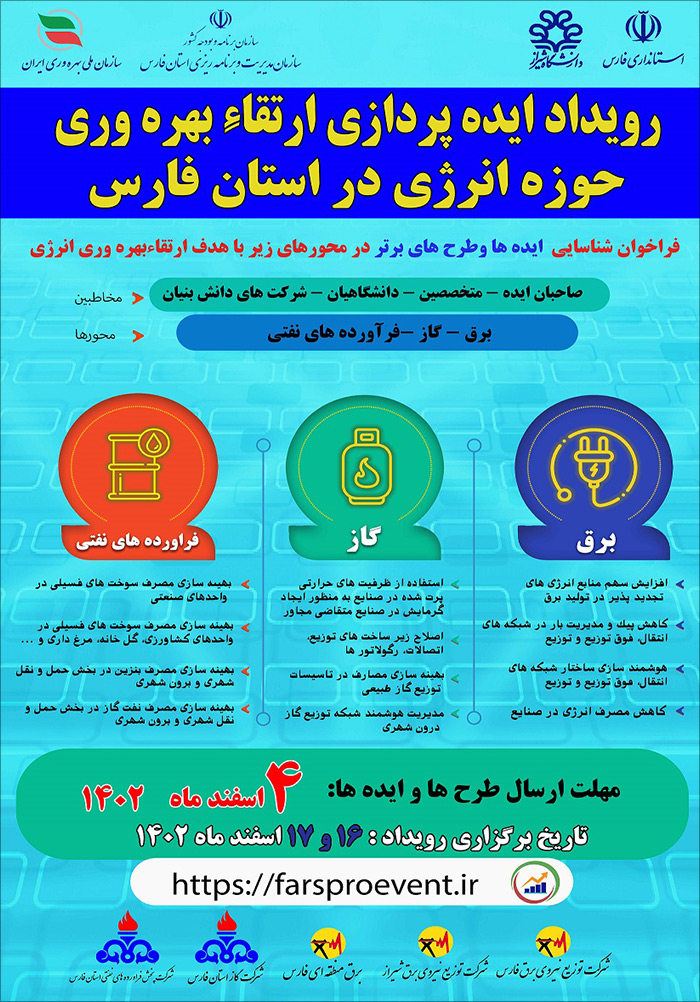 رویداد ایده‌پردازی ارتقاء بهره‌وری حوزه انرژی در استان فارس