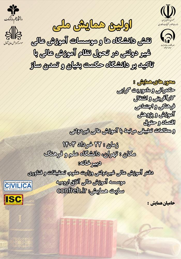 اولین همایش ملی نقش دانشگاه ها و موسسات آموزش عالی غیر دولتی در تحول نظام آموزش عالی با تاکید بر دانشگاه حکمت بنیان و تمدن ساز